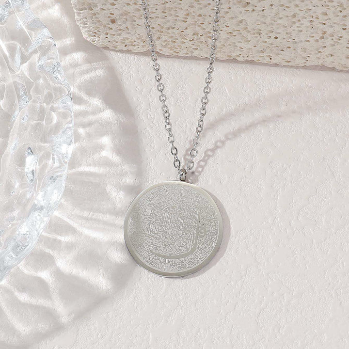 HilalHaven Elegant Stainless Steel Necklace——Arabic Calligraphy Round Pendant Jewelry for Daily Wear - Silver - image 2
