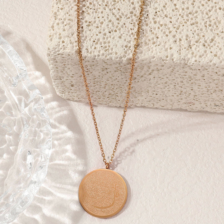HilalHaven Elegant Stainless Steel Necklace——Arabic Calligraphy Round Pendant Jewelry for Daily Wear - Rose Gold - image 6