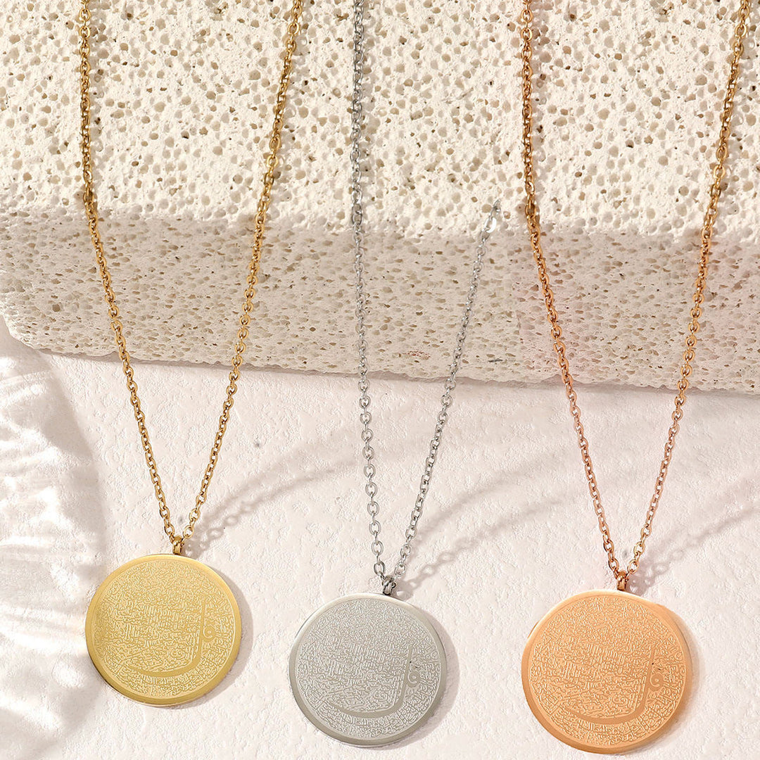 HilalHaven Elegant Stainless Steel Necklace——Arabic Calligraphy Round Pendant Jewelry for Daily Wear - image 0