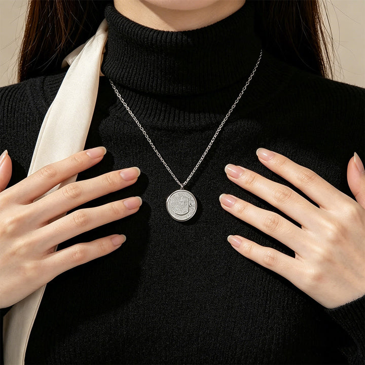 HilalHaven Elegant Stainless Steel Necklace——Arabic Calligraphy Round Pendant Jewelry for Daily Wear - image 3