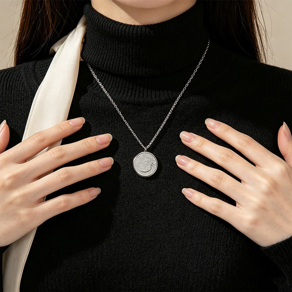 HilalHaven Elegant Stainless Steel Necklace——Arabic Calligraphy Round Pendant Jewelry for Daily Wear - image 1
