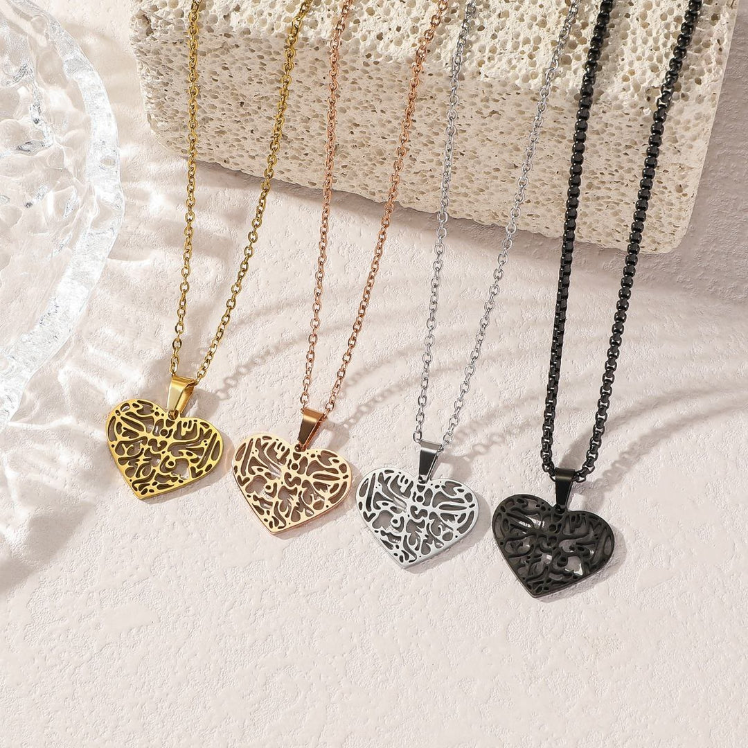 HilalHaven Elegant Stainless Engraved Heart Pendant Steel Necklace —— Jewelry for Men &amp; Women - image 8