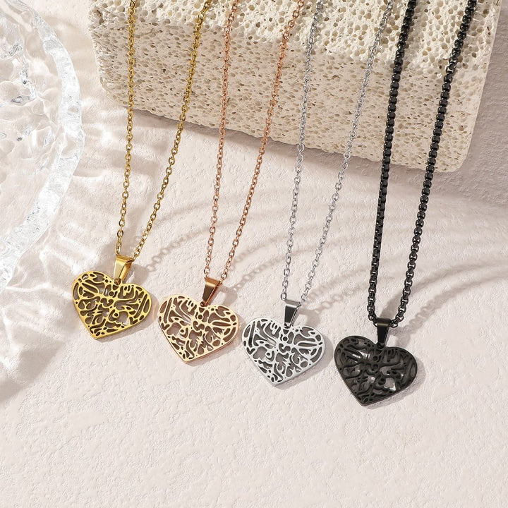 HilalHaven Elegant Stainless Engraved Heart Pendant Steel Necklace —— Jewelry for Men &amp; Women - image 8