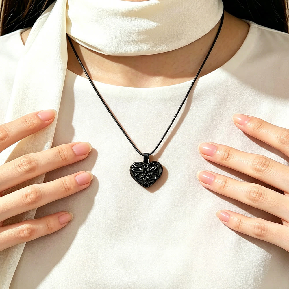 HilalHaven With Hardship Comes Ease Heart-Shaped Openwork Necklace — Polished Titanium Steel - image 9