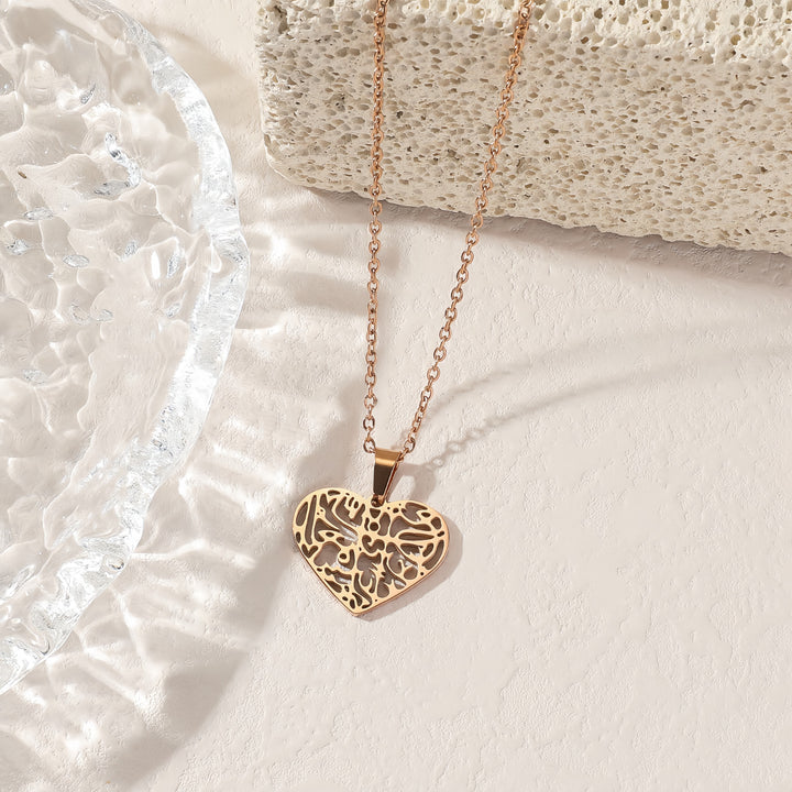 HilalHaven Elegant Stainless Engraved Heart Pendant Steel Necklace —— Jewelry for Men &amp; Women - Rose Gold - image 4