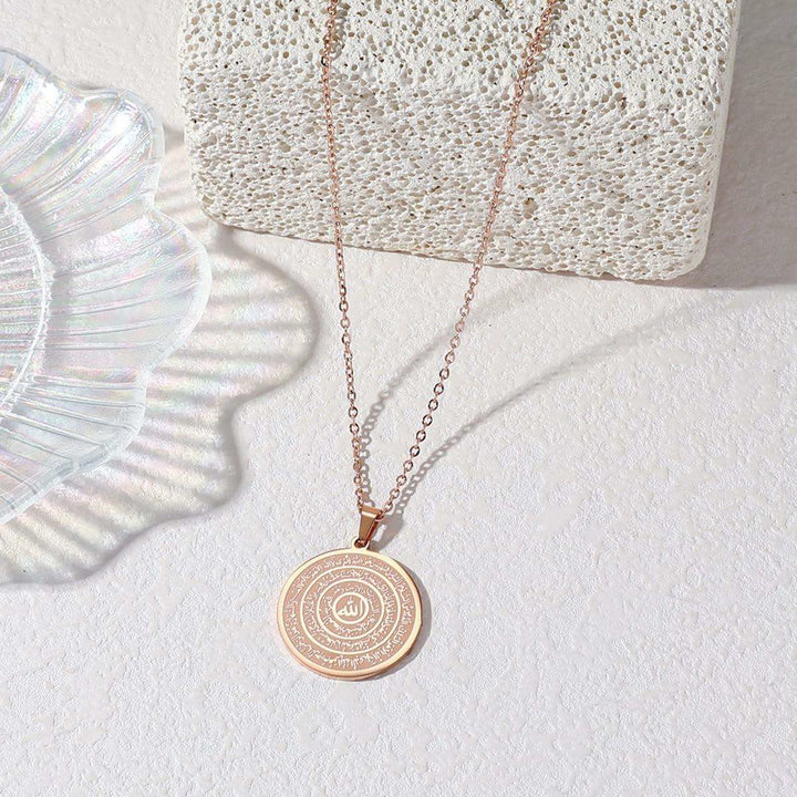 HilalHaven Allah &amp; Ayatul Kursi Round Pendant Necklace——Jewelry for Men &amp; Women, Perfect Ramadan Gift - Rose Gold - image 8