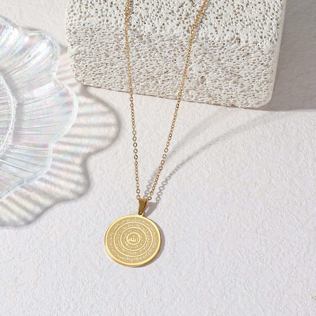 HilalHaven Allah & Ayatul Kursi Round Pendant Necklace——Jewelry for Men & Women, Perfect Ramadan Gift - Gold - image 0