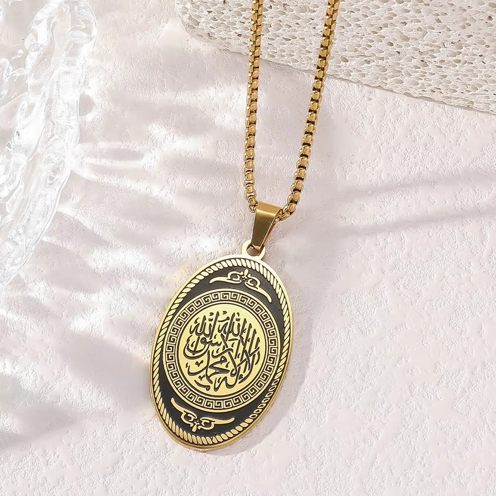 HilalHaven Kalima Shahada Engraved Oval Pendant Necklace——Stainless Steel Jewelry - Gold - image 0