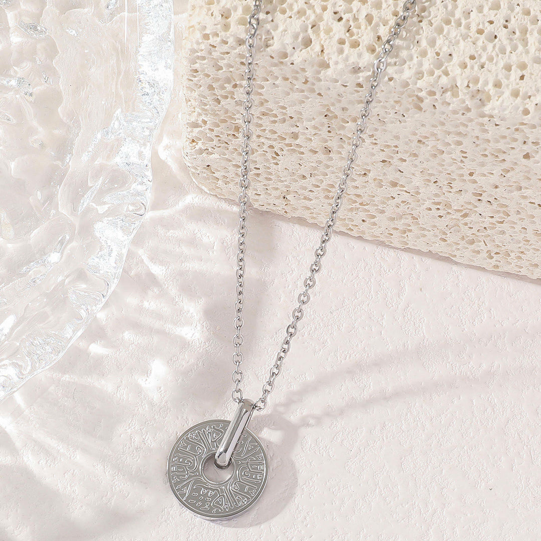 HilalHaven Double Circle Pendant Necklace – Stainless Steel Calligraphy Jewelry for Daily Wear - Silver - image 2