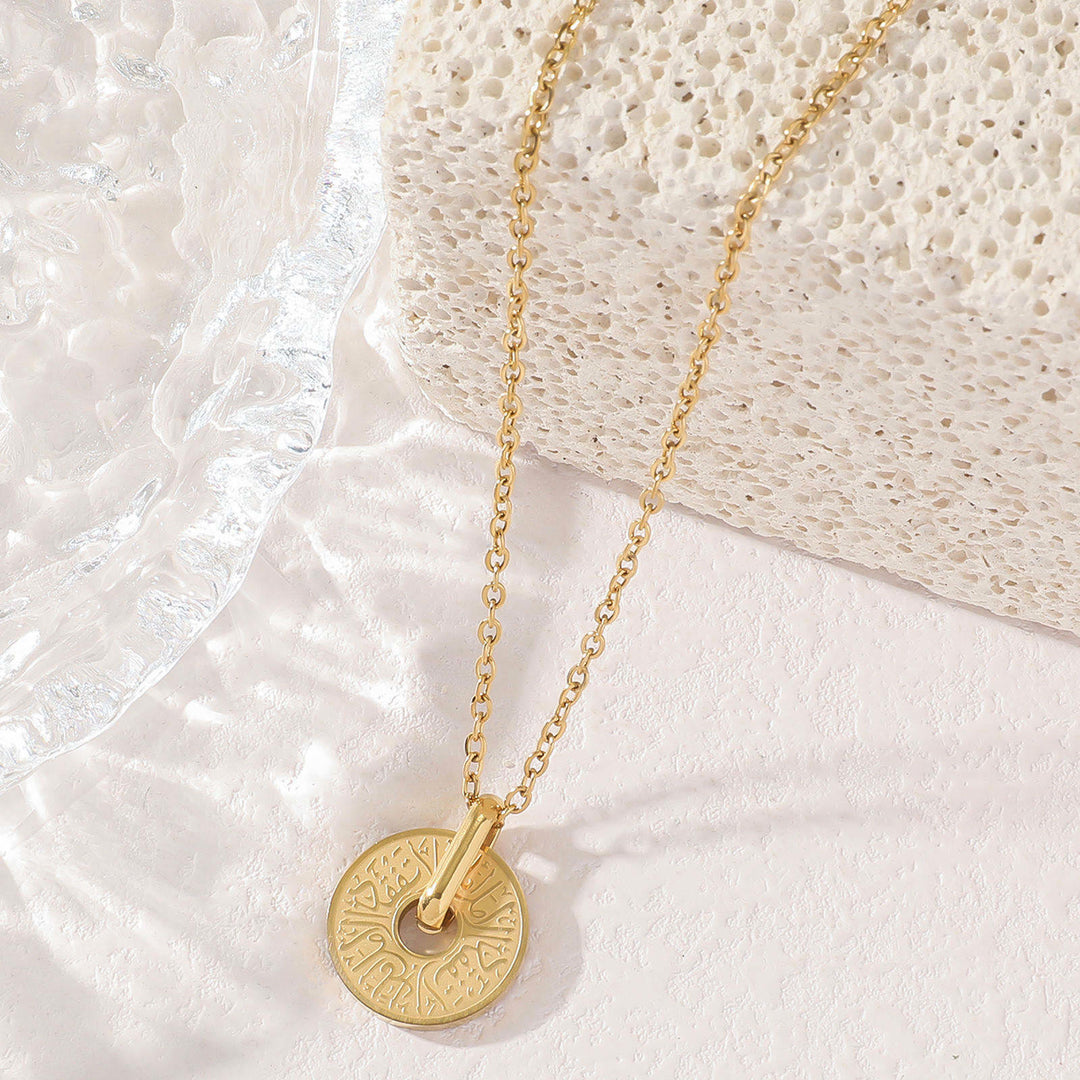 HilalHaven Double Circle Pendant Necklace – Stainless Steel Calligraphy Jewelry for Daily Wear - Gold - image 0