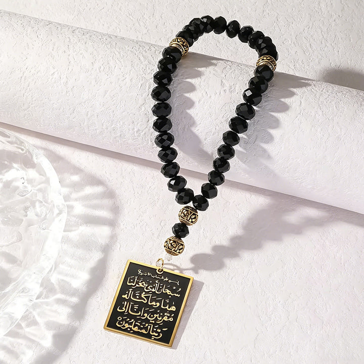 HilalHaven Round &amp; Faceted with Stain Steel Square Pendant 33 Beads Tasbih——Jewelry for Ramadan &amp; Daily Worship - Natural Gold Obsidian Bead - image 0