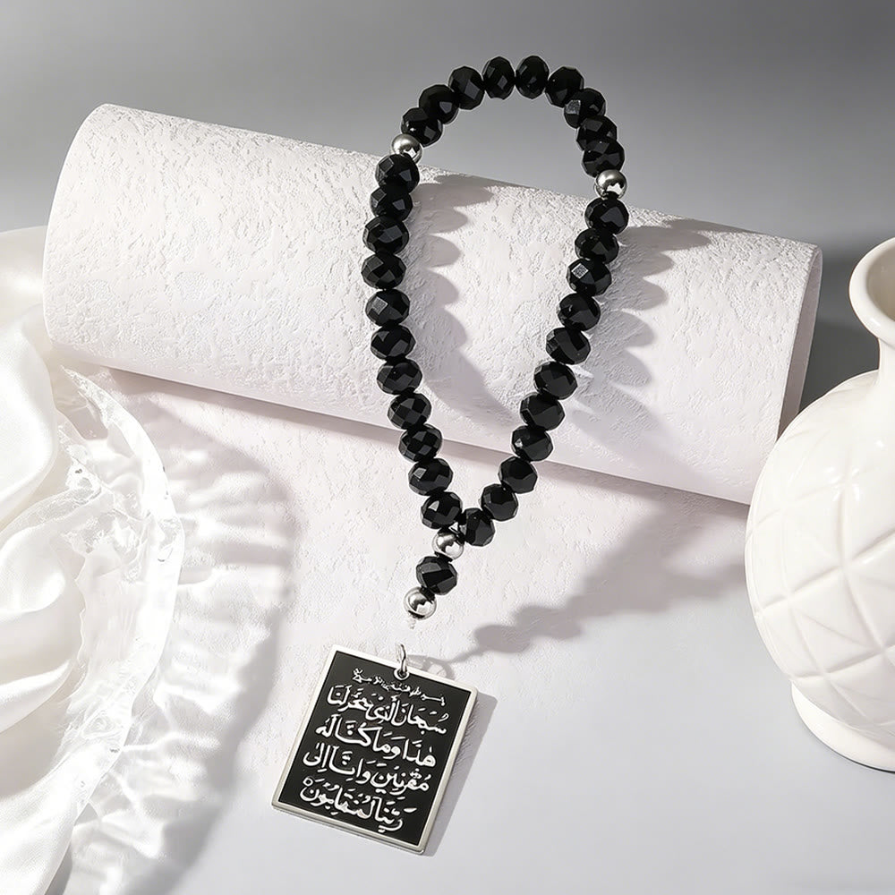 HilalHaven Round &amp; Faceted with Stain Steel Square Pendant Tasbih——Jewelry for Ramadan &amp; Daily Worship - Crystal Round Beads - image 2