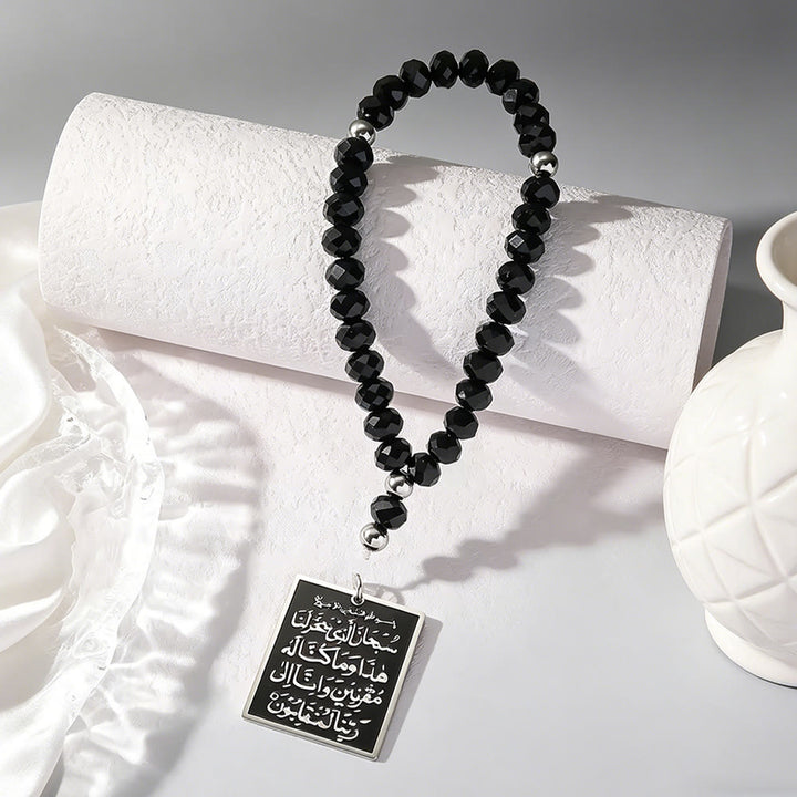 HilalHaven Round &amp; Faceted with Stain Steel Square Pendant Tasbih——Jewelry for Ramadan &amp; Daily Worship - Crystal Round Beads - image 2