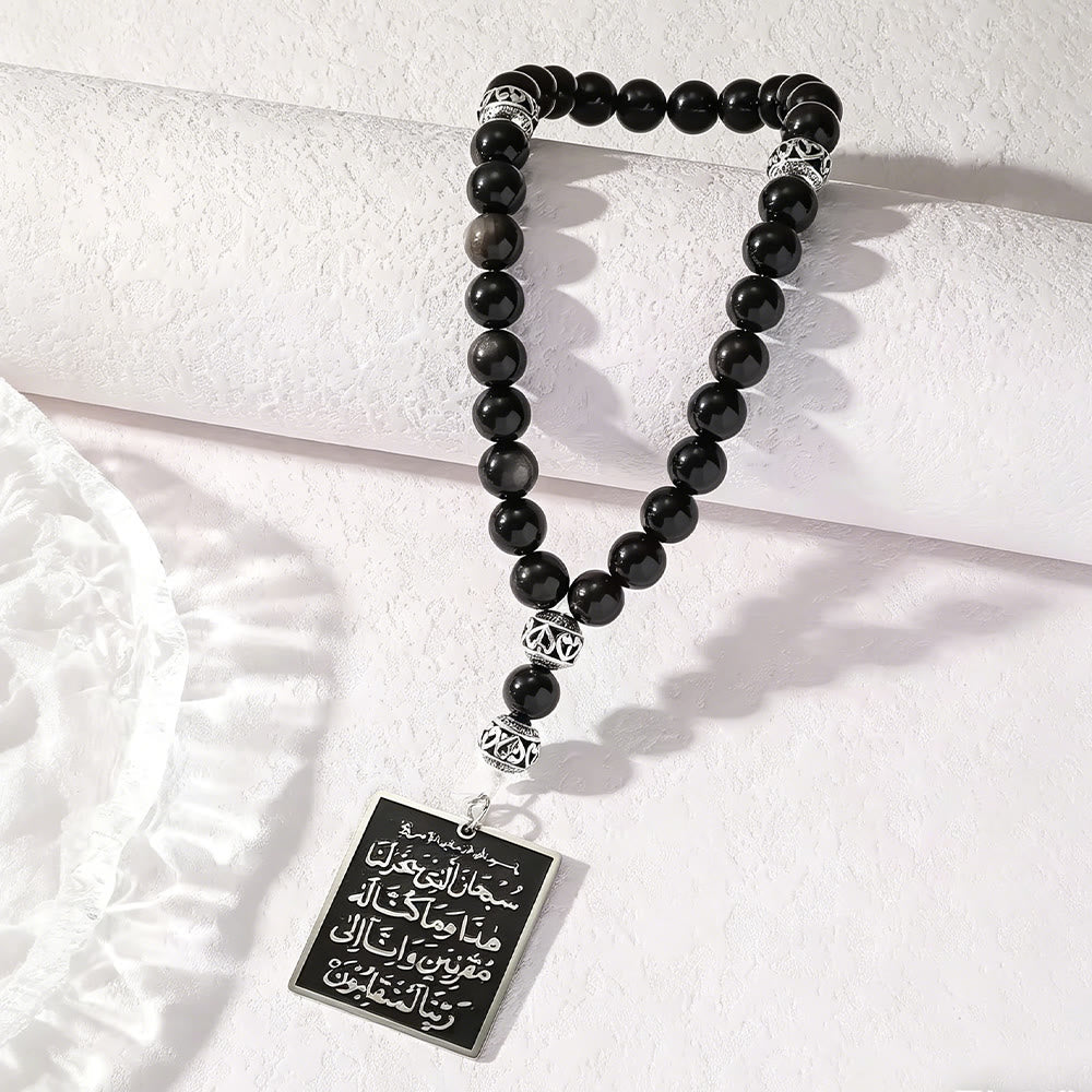 HilalHaven Round & Faceted with Stain Steel Square Pendant Tasbih——Jewelry for Ramadan & Daily Worship - Crystal Silver - image 1