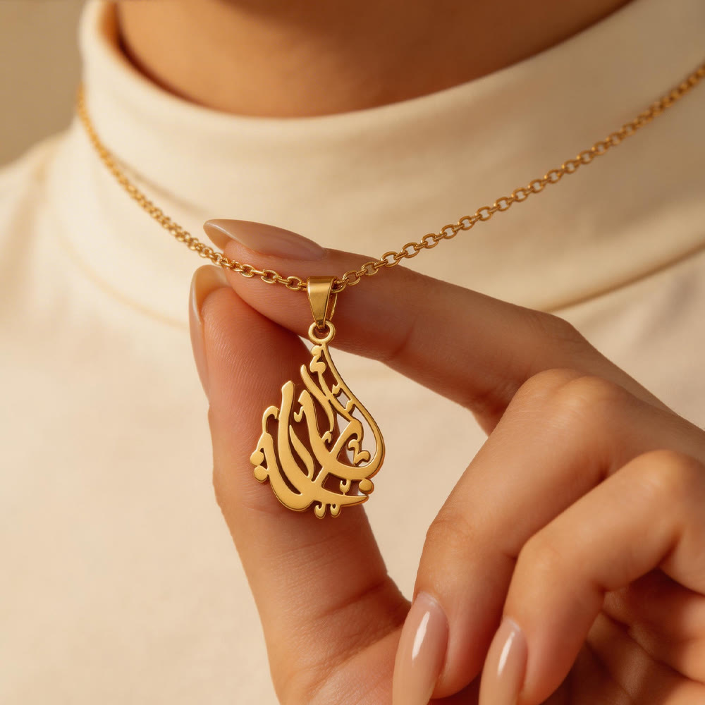 HilalHaven Teardrop Pendant Necklace —— Stainless Steel Calligraphy Jewelry - image 3