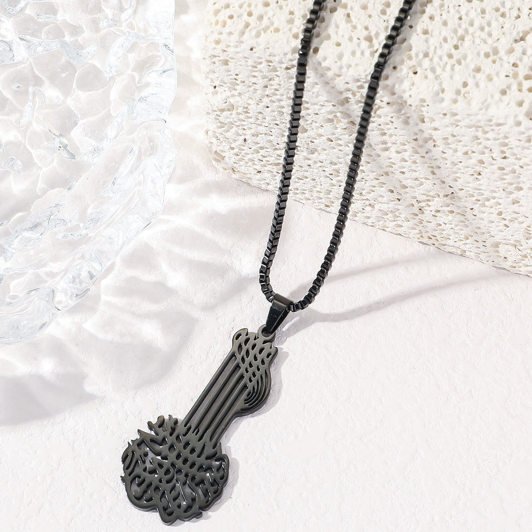 HilalHaven Guitar Script Pendant Necklace —— Titanium Steel Calligraphy Jewelry - Black - image 4