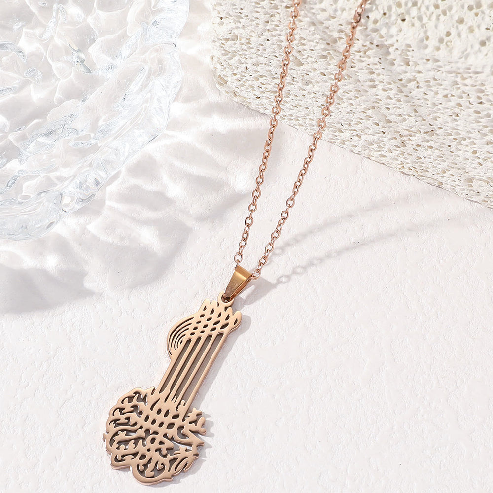 HilalHaven Guitar Script Pendant Necklace —— Titanium Steel Calligraphy Jewelry - Rose Golden - image 1