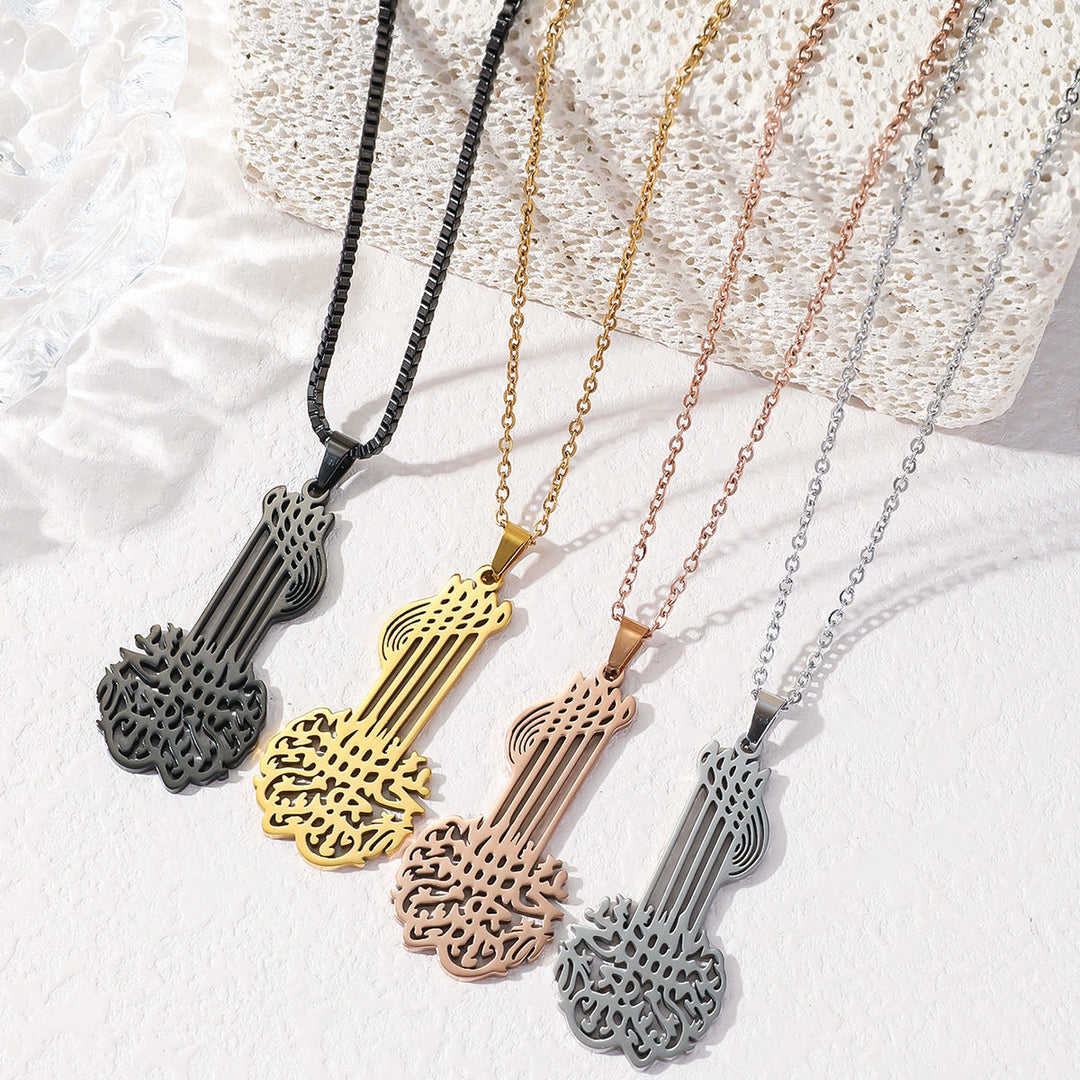 HilalHaven Guitar Script Pendant Necklace —— Titanium Steel Calligraphy Jewelry - image 0