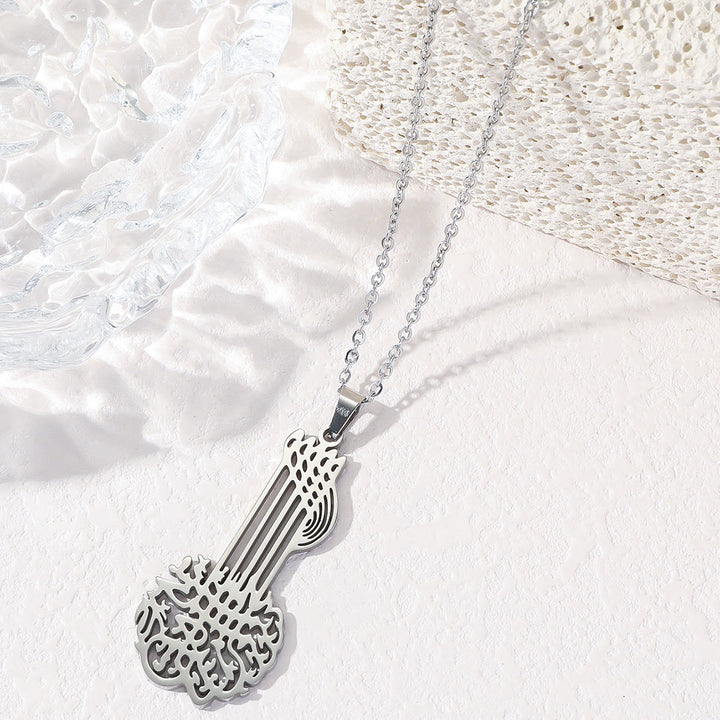 HilalHaven Guitar Script Pendant Necklace —— Titanium Steel Calligraphy Jewelry - Silver - image 2