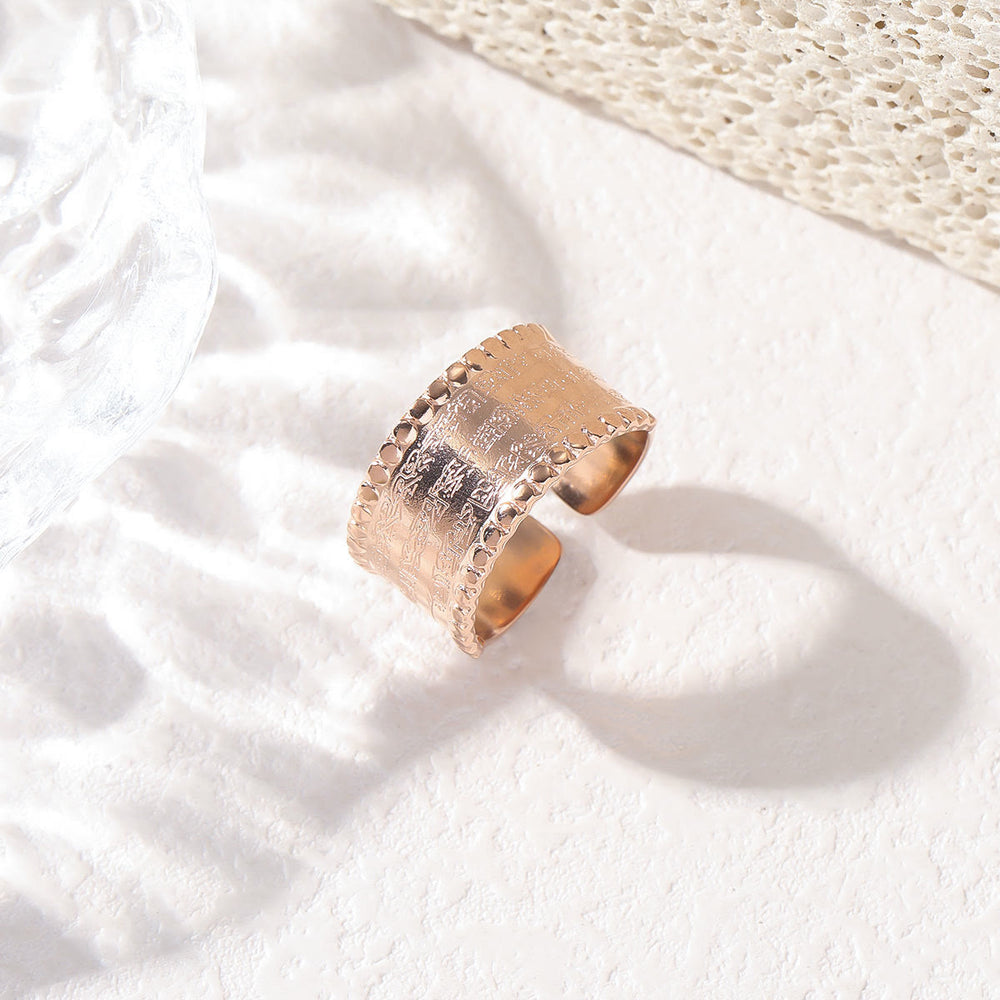 HilalHaven Wide Band Script Adjustable Ring —— Titanium Steel Calligraphy Jewelry - Rose Golden(Suitable for US size from 6-10) - image 1