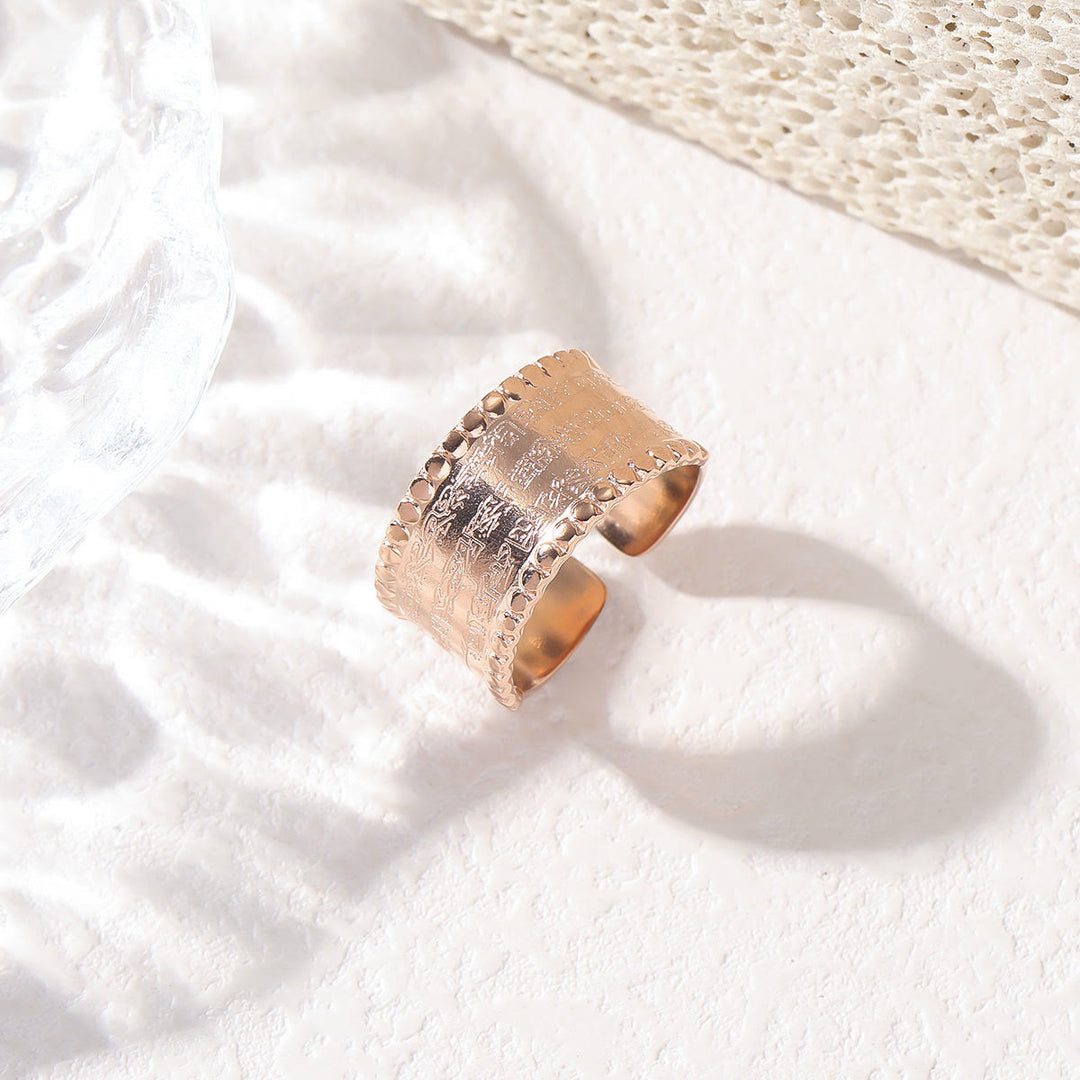 HilalHaven Wide Band Script Adjustable Ring —— Titanium Steel Calligraphy Jewelry - Rose Golden(Suitable for US size from 6-10) - image 1