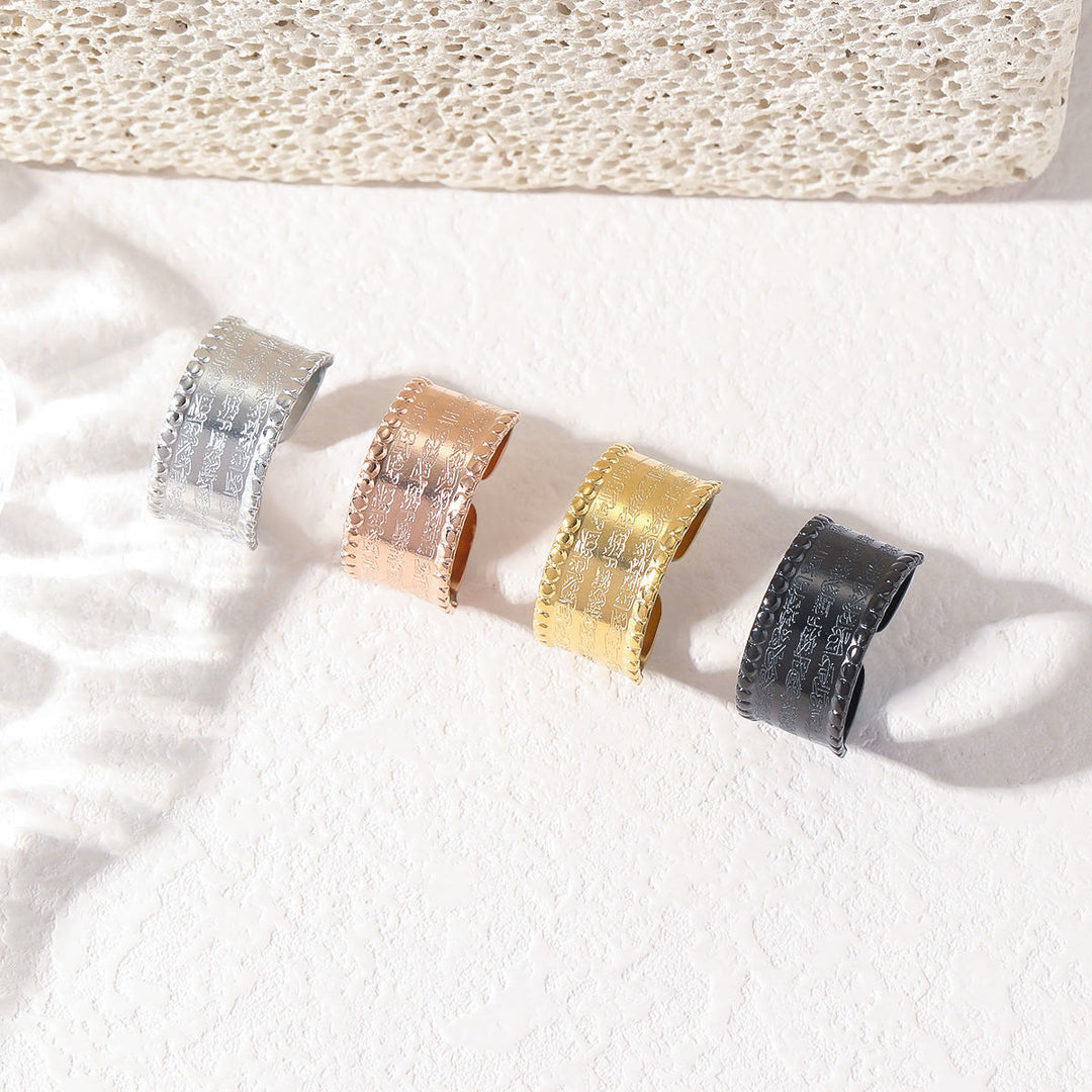 HilalHaven Wide Band Script Adjustable Ring —— Titanium Steel Calligraphy Jewelry - image 0