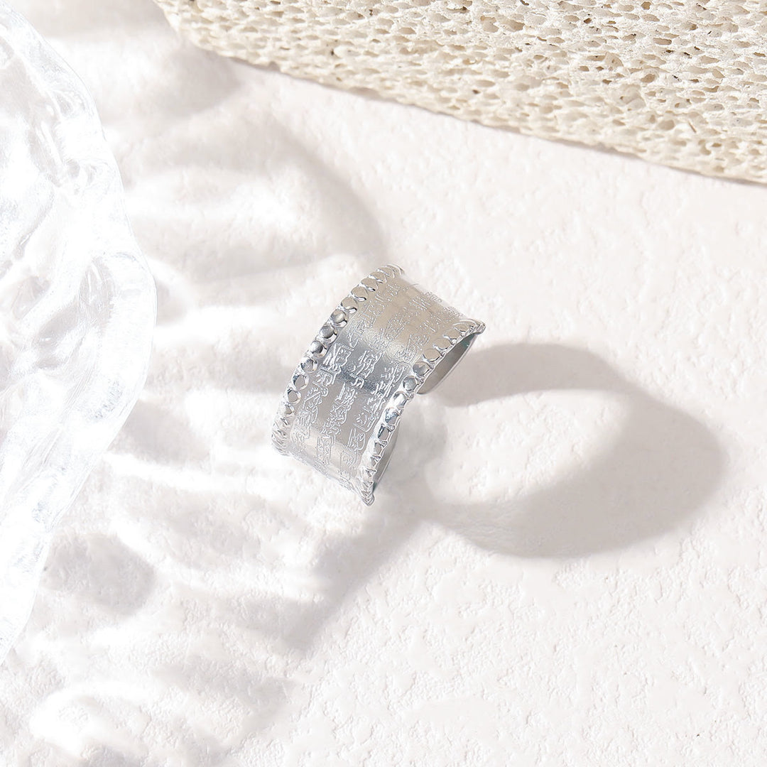 HilalHaven Wide Band Script Adjustable Ring —— Titanium Steel Calligraphy Jewelry - Silver(Suitable for US size from 6-10) - image 2