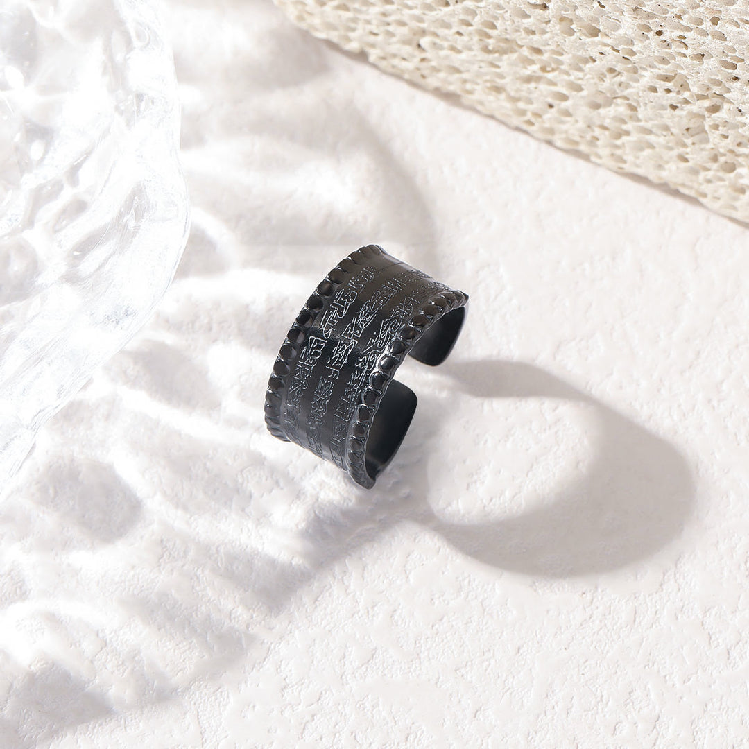 HilalHaven Wide Band Script Adjustable Ring —— Titanium Steel Calligraphy Jewelry - Black(Suitable for US size from 6-10) - image 4