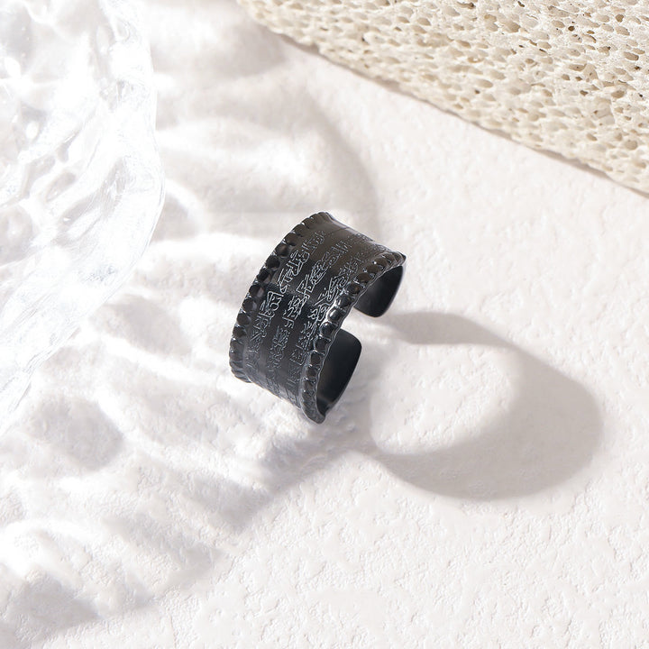 HilalHaven Wide Band Script Adjustable Ring —— Titanium Steel Calligraphy Jewelry - Black(Suitable for US size from 6-10) - image 4