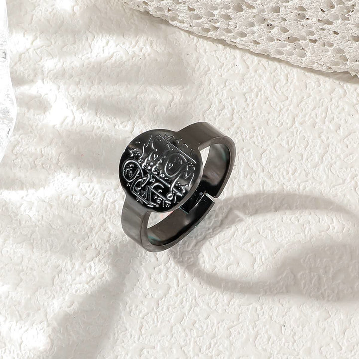 HilalHaven Adjustable Seal Calligraphy Ring —— Vacuum-Plated Titanium Steel Jewelry - Black(Suitable for US size from 6-10) - image 3