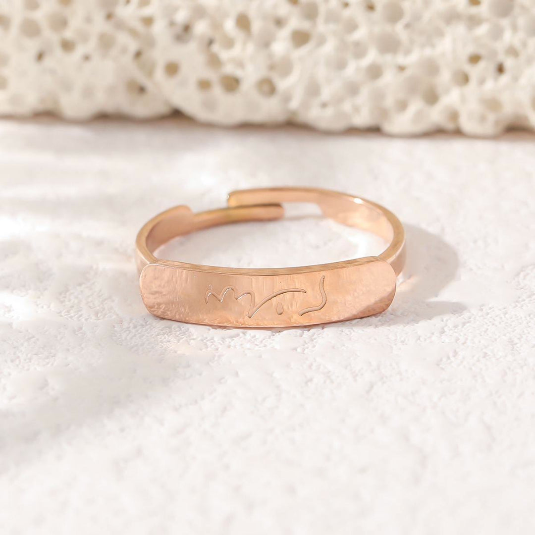 HilalHaven Adjustable Bar Script Ring —— Artistic Titanium Steel Jewelry - Rose Golden(Suitable for US size from 6-10) - image 0
