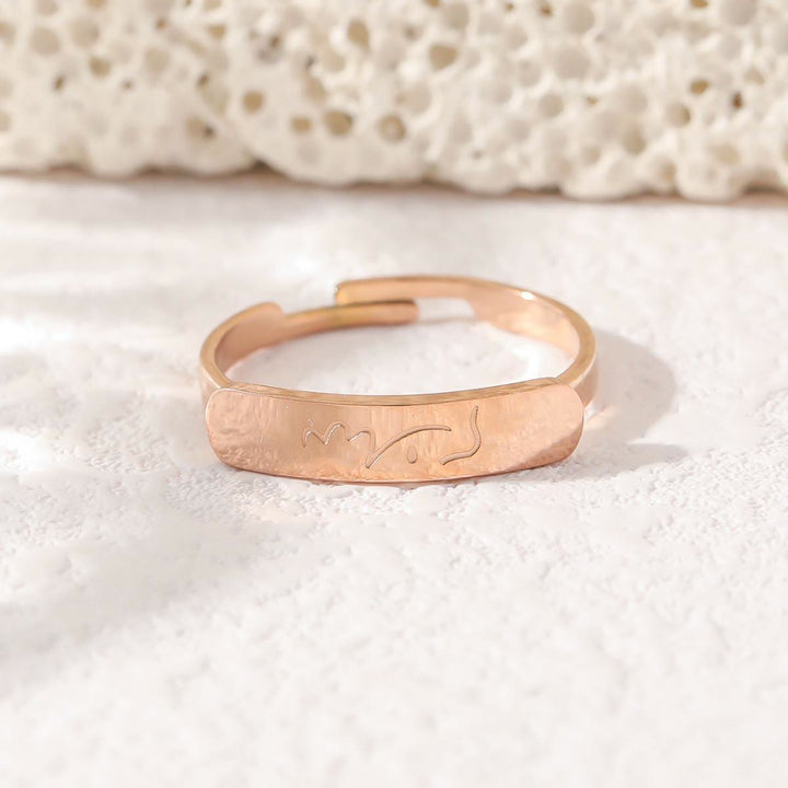 HilalHaven Adjustable Bar Script Ring —— Artistic Titanium Steel Jewelry - Rose Golden(Suitable for US size from 6-10) - image 0