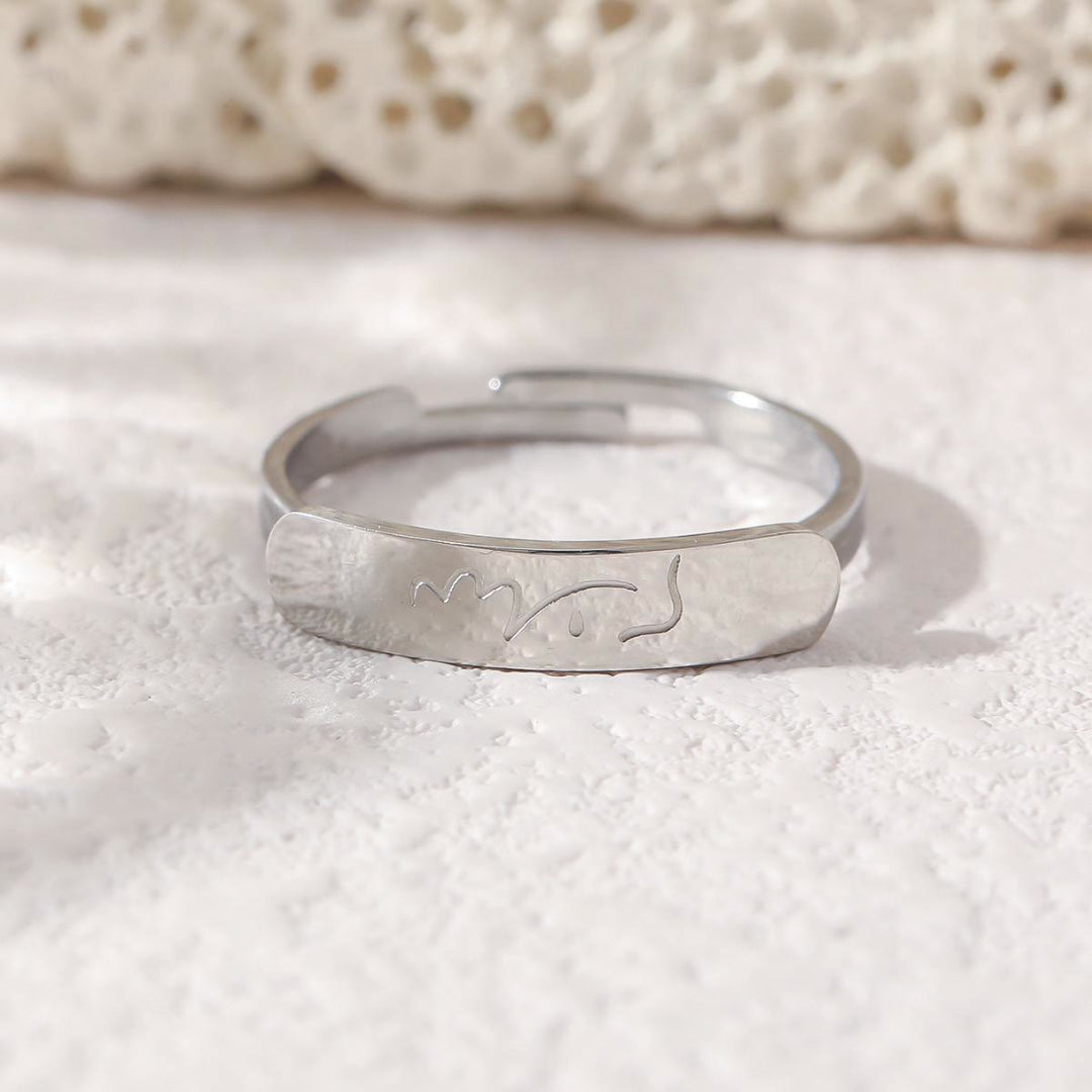 HilalHaven Adjustable Bar Script Ring —— Artistic Titanium Steel Jewelry - Silver(Suitable for US size from 6-10) - image 1