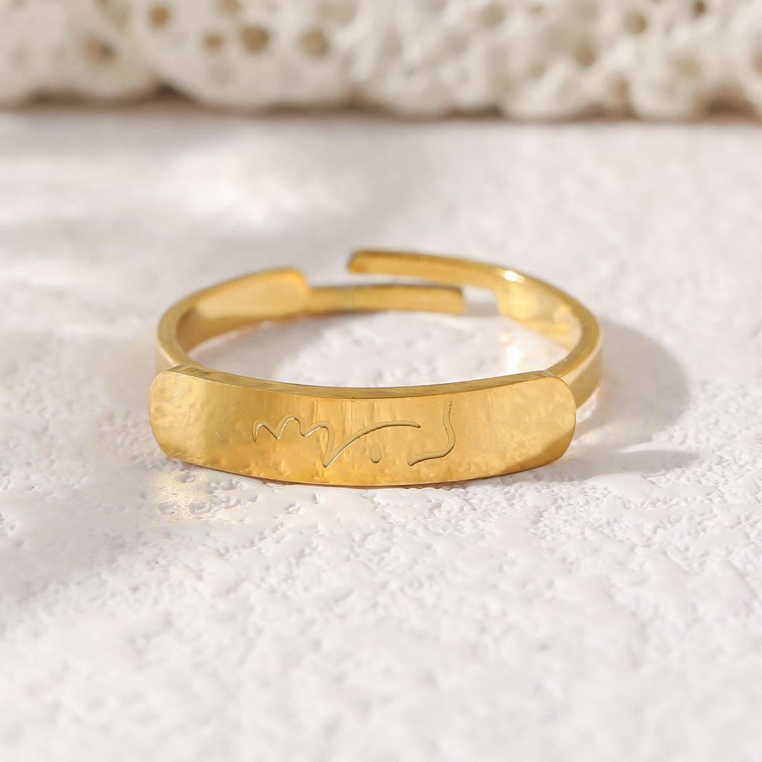 HilalHaven Adjustable Bar Script Ring —— Artistic Titanium Steel Jewelry - Golden(Suitable for US size from 6-10) - image 2