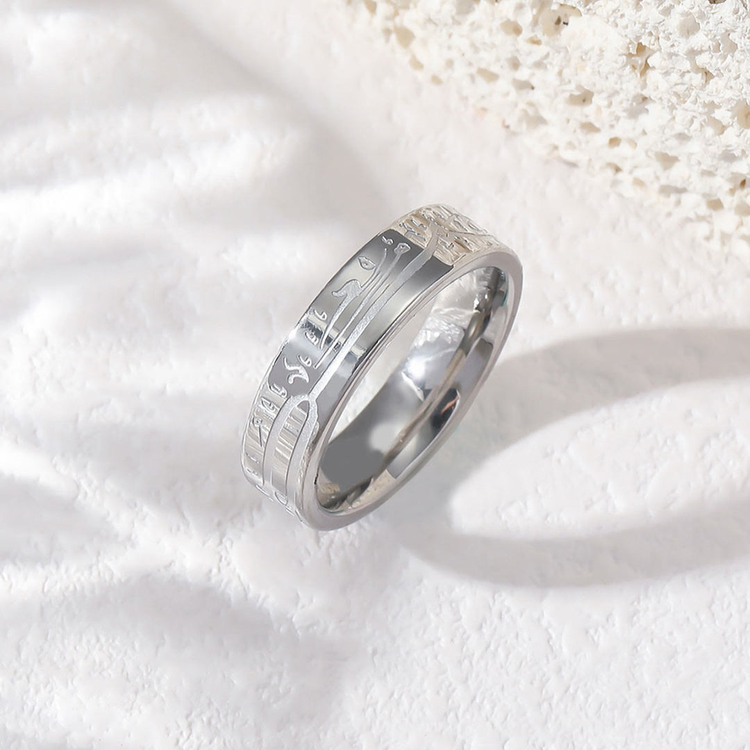 HilalHaven Sleek Script Band Ring —— Artistic Stainless Steel Jewelry - Silver - US10 - image 1