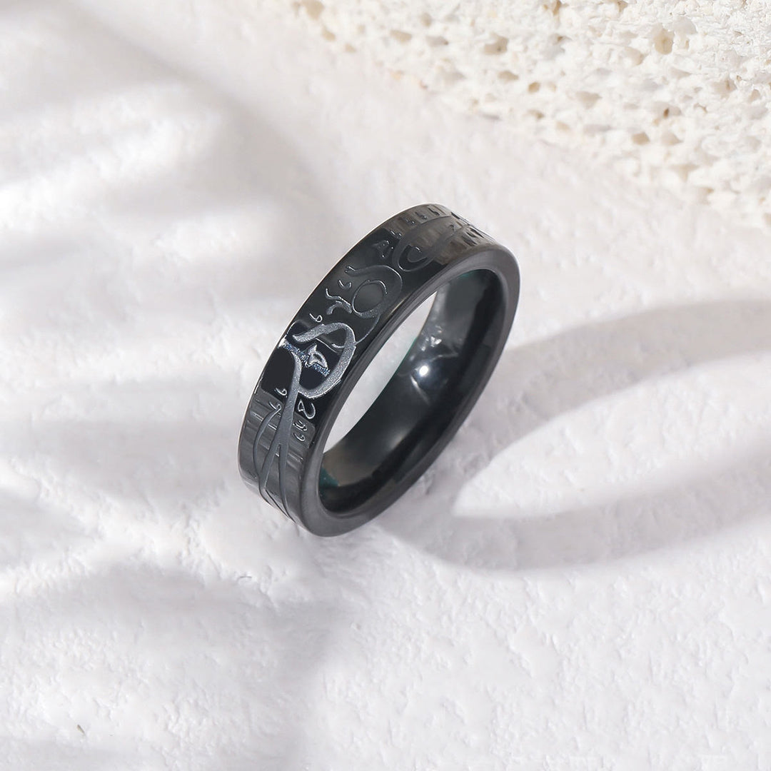 HilalHaven Sleek Script Band Ring —— Artistic Stainless Steel Jewelry - Black - US10 - image 3