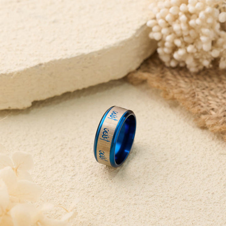 HilalHaven Timeless Script Band Ring —— Artistic Stainless Steel Jewelry - Blue - US13 - image 14