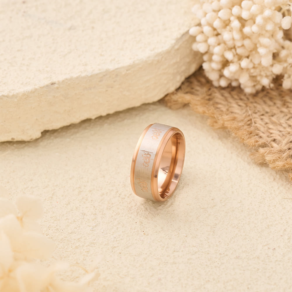 HilalHaven Timeless Script Band Ring —— Artistic Stainless Steel Jewelry - Rose Golden - US13 - image 6