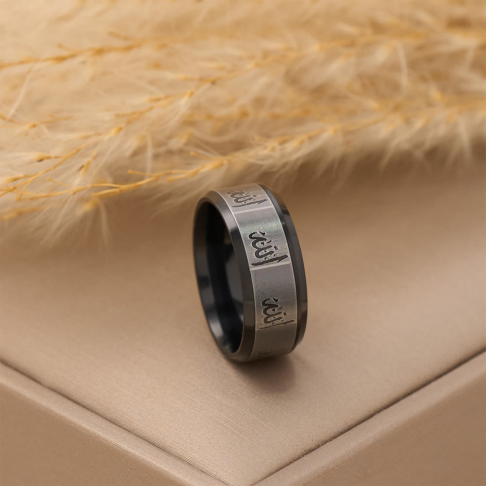 HilalHaven Timeless Script Band Ring —— Artistic Stainless Steel Jewelry - Black - US13 - image 1