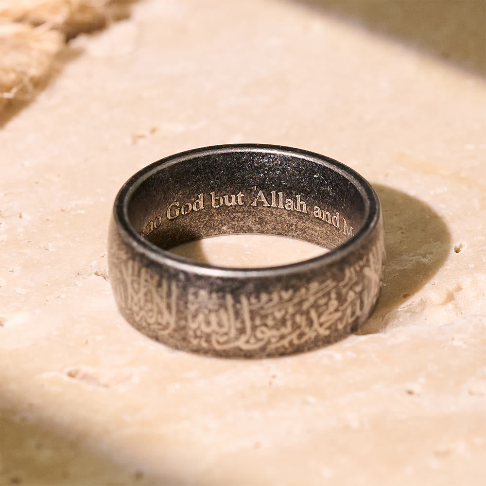 HilalHaven Vintage Script Band Ring —— Titanium Steel Unisex Jewelry - Black - US13 - image 1