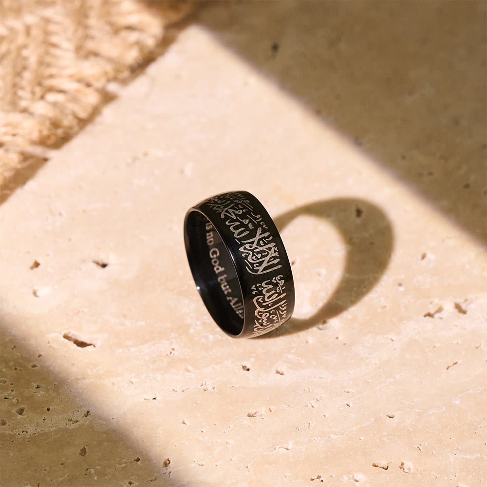HilalHaven Vintage Script Band Ring —— Titanium Steel Unisex Jewelry - Black - US13 - image 1