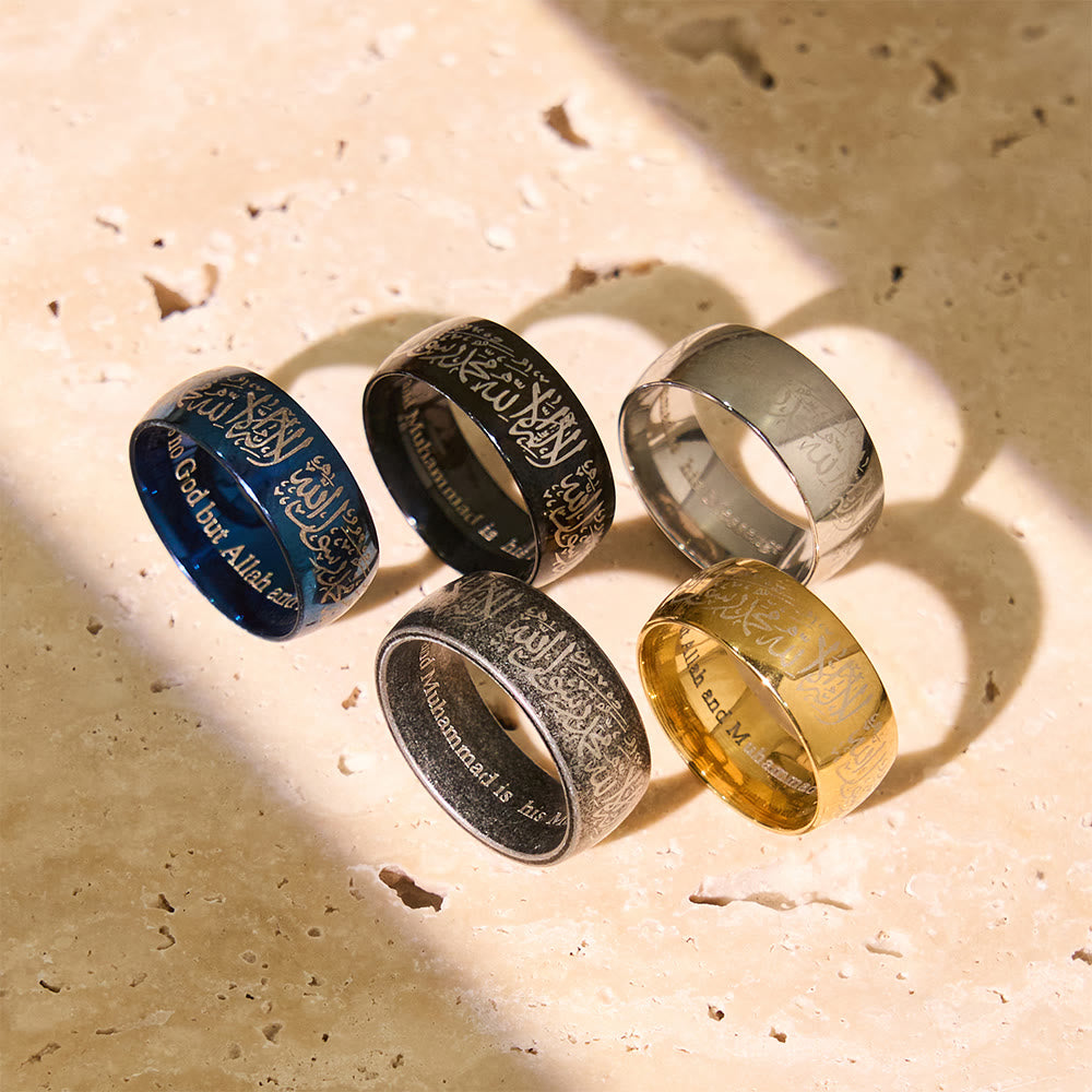 HilalHaven Vintage Script Band Ring —— Titanium Steel Unisex Jewelry - image 0