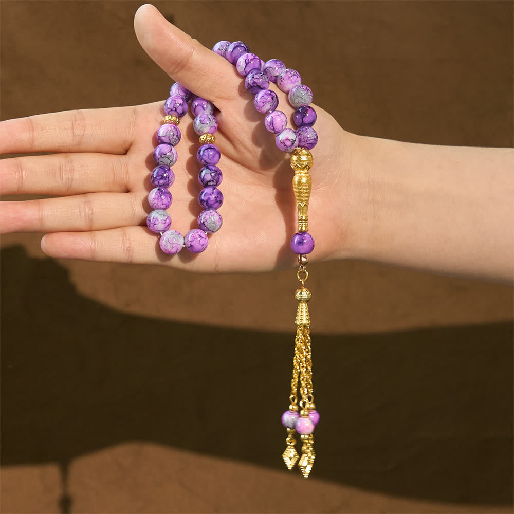 HilalHaven 10mm Round Speckled Glass 33 Beads Tasbih — Handcrafted Vintage Cultural Prayer Beads - image 26