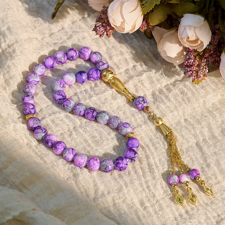 HilalHaven 10mm Round Speckled Glass 33 Beads Tasbih — Handcrafted Vintage Cultural Prayer Beads - image 24