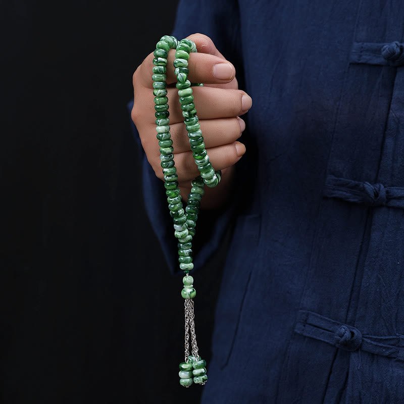 HilalHaven Stone-Effect Acrylic Meditation 99 Beads Tasbih - Green - image 29