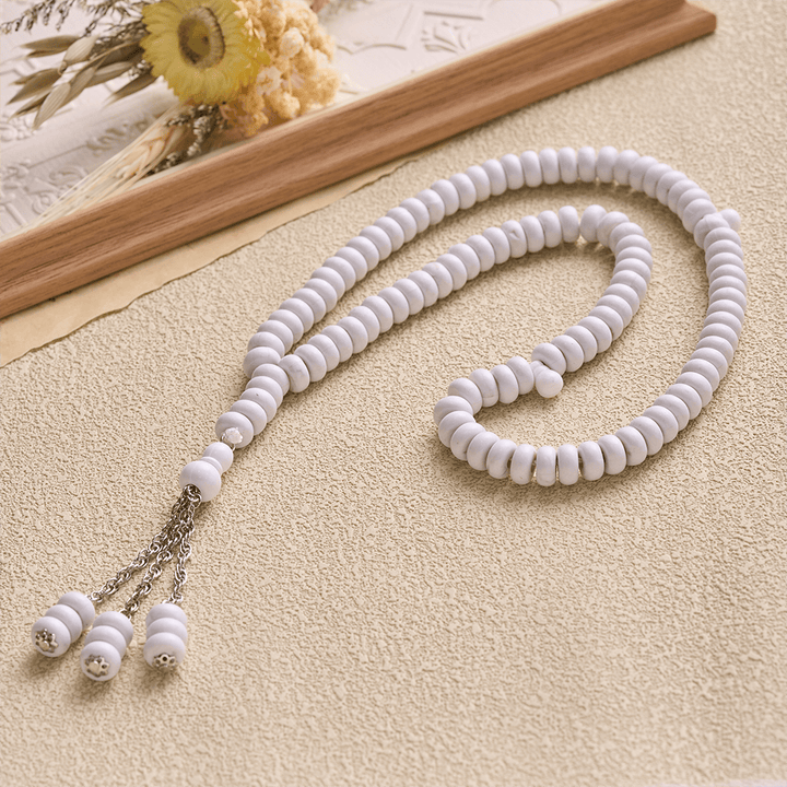 HilalHaven Stone-Effect Acrylic Meditation 99 Beads Tasbih - White - image 5