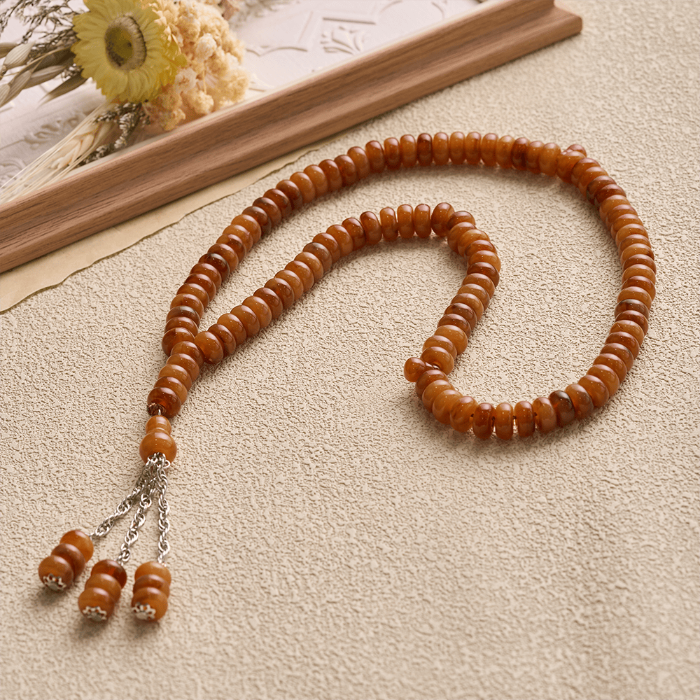 HilalHaven Stone-Effect Acrylic Meditation 99 Beads Tasbih - Brown - image 15