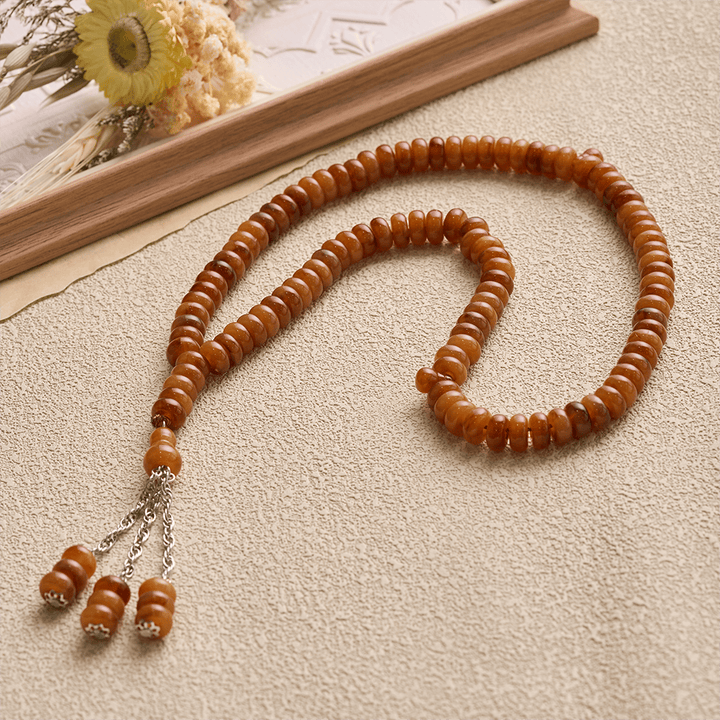HilalHaven Stone-Effect Acrylic Meditation 99 Beads Tasbih - Brown - image 15