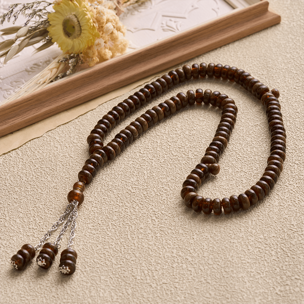 HilalHaven Stone-Effect Acrylic Meditation 99 Beads Tasbih - Dark Brown - image 25