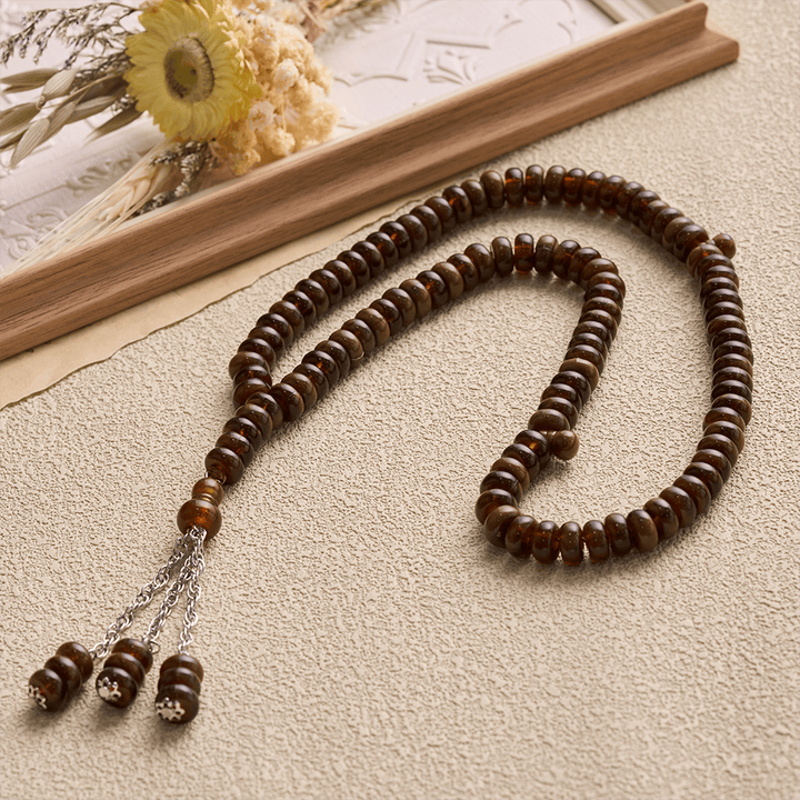 HilalHaven Stone-Effect Acrylic Meditation 99 Beads Tasbih - Dark Brown - image 25